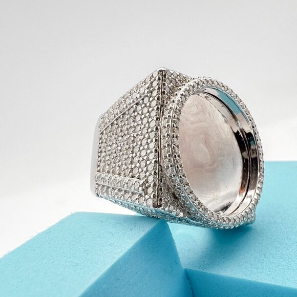 925 Sterling Sliver Moissanite 1inch diameter Picture Ring, 6.138ctw VVS Stones - Picture 6 of 7